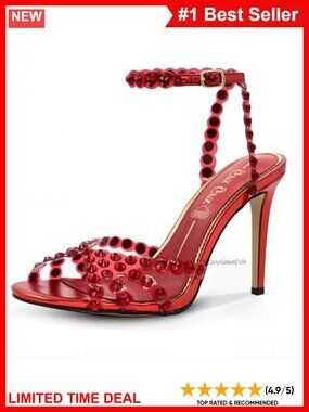 Rhinestone Strappy Stiletto Heeled Sandals Clear PVC Buckle Dressy